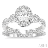 Oval Shape Halo Diamond Wedding Set