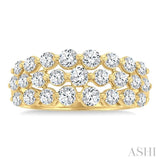 1 1/2 Ctw Lattice Triple Row Round Cut Diamond Fashion Band in 14K Yellow Gold