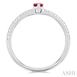 1/10 ctw Petite 5x3 MM Pear Cut Ruby and Round Cut Diamond Precious Fashion Ring in 10K White Gold