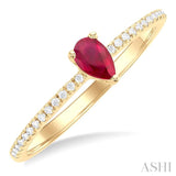 5x3 MM Pear Cut Ruby and 1/10 ctw Petite Round Cut Diamond Precious Fashion Ring in 10K Yellow Gold