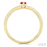 5x3 MM Pear Cut Ruby and 1/10 ctw Petite Round Cut Diamond Precious Fashion Ring in 10K Yellow Gold