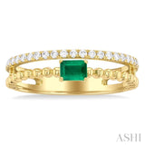 4x3 MM Emerald and 1/5 ctw Single Cut Diamond Precious Split Twin Ring in 10K Yellow Gold