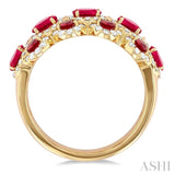 4X3 MM Oval Shape & 2.2 MM and 1/2 ctw Round Cut Ruby and Round Cut Diamond Scalloped Edge Precious Ring in 14K Yellow Gold