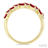 4X2 MM Leafy Marquise Cut Ruby and 1/5 Ctw Round Cut Diamond Precious Band in 14K Yellow Gold