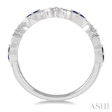 1.35 MM Round Cut Sapphire and 1/10 Ctw Round Cut Diamond Precious Half Eternity Wedding Band in 10K White Gold