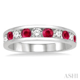 2.9 MM Ruby and 1/2 Ctw Round Cut Diamond Precious Wedding Band in 14K White Gold