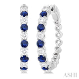 2.7 MM Round Cut Sapphire and 7/8 ctw Round Cut Diamond Precious Hoop Earring in 14K White Gold