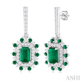 5x3 MM Emerald Cut & 1.45 MM Round Cut Emerald and 1/3 ctw Round Cut Diamond Precious Earring in 14K White Gold