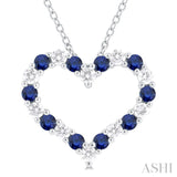 2.3 MM Round Cut Sapphire and 1/2 ctw Open Heart Round Cut Diamond Precious Fashion Pendant With Chain in 14K White Gold