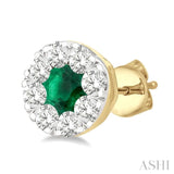 3.3 MM Emerald and 1/2 ctw Round Cut Diamond Lovebright Precious Stud Earrings in 14K Yellow & White Gold