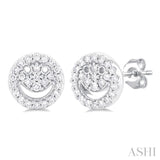 1/6 ctw Petite Smiley Round Cut Diamond Fashion Stud Earring in 10K White Gold