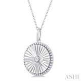 1/20 ctw Round fluted medallion Round Cut Diamond Pendant With Chain in Sterling Silver