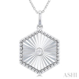 1/20 ctw Hexagon fluted medallion Round Cut Diamond Pendant With Chain in Sterling Silver