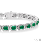 2 1/5 ctw 4X3 MM Emerald and Round Cut Diamond Halo Precious Bracelet in 14K White Gold