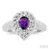 1/20 ctw Pear Cut 7X5 MM Amethyst and Round Cut Diamond Semi Precious Ring in Sterling Silver