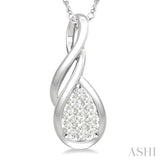 1/8 Ctw Pear Shape Lovebright Entwined Wire Round Cut Diamond Pendant With Link Chain in 14K White Gold