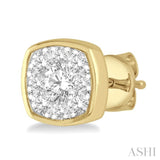 1/3 ctw Cushion Shape Round Cut Diamond Lovebright Bezel Stud Earring in 14K Yellow and White Gold