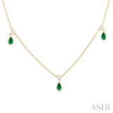 1/4 ctw Round Cut Diamonds and 5X3MM Pear Shape Emerald Precious Station Necklace in 10K Yellow Gold