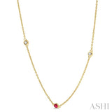 1/4 ctw Round Cut Diamond and 2.25MM Ruby Precious Station Necklace in 14K Yellow Gold