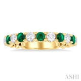 2.85 MM Emerald and 1/2 ctw Round Cut Diamond Precious Wedding Band in 14K Yellow Gold