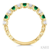 2.85 MM Emerald and 1/2 ctw Round Cut Diamond Precious Wedding Band in 14K Yellow Gold