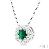 3.8 MM Emerald and 1/3 ctw Round Cut Cut Lovebright Diamond Precious Pendant With Chain in 14K White Gold