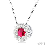 3.8 MM Ruby and 1/3 ctw Round Cut Cut Lovebright Diamond Precious Pendant With Chain in 14K White Gold