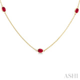 4X3MM Oval Cut Ruby Precious Station Necklace in 14K Yellow Gold