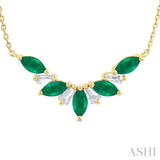 5X2.5MM Marquise Cut Emerald and 1/6 ctw Baguette Cut Diamond Precious Gemstone Necklace in 14K Yellow Gold