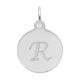 Silver PETITE INITIAL DISC - SCRIPT R CHARM
