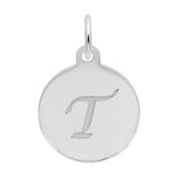 Silver PETITE INITIAL DISC - SCRIPT T CHARM