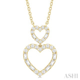 1/3 ctw Twin Heart Fusion Baguette and Round Cut Diamond Pendant With Chain in 10K Yellow Gold