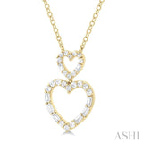 1/3 ctw Twin Heart Fusion Baguette and Round Cut Diamond Pendant With Chain in 10K Yellow Gold