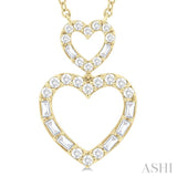 1/3 ctw Twin Heart Fusion Baguette and Round Cut Diamond Pendant With Chain in 10K Yellow Gold