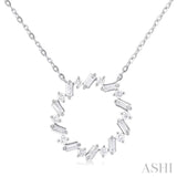 3/8 ctw Circle Baguette and Round Cut Diamond Scatter Pendant With Chain in 10K White Gold