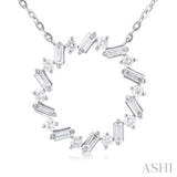 3/8 ctw Circle Baguette and Round Cut Diamond Scatter Pendant With Chain in 10K White Gold