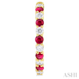 2.7 MM Round Shape Ruby and 7/8 ctw Round Cut Diamond Precious Hoop Earring in 14K Yellow Gold