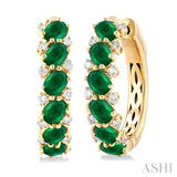 4X3 MM Oval Cut Emerald and 1/4 ctw Round Cut Diamond Precious Hoop Earring in 14K Yellow Gold