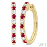 1.80 MM Round Shape Ruby and 1/4 ctw Round Cut Diamond Precious Stack Band in 10K Yellow Gold