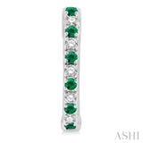 1.35 MM Round Shape Emerald and 1/10 ctw Petite Round Cut Diamond Precious Fashion Huggies in 10K White Gold