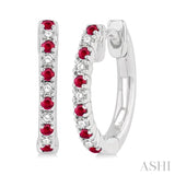 1.35 MM Round Shape Ruby and 1/10 ctw Round Cut Diamond Petite Precious Fashion Huggies in 10K White Gold