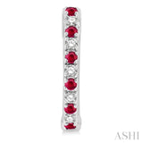 1.35 MM Round Shape Ruby and 1/10 ctw Round Cut Diamond Petite Precious Fashion Huggies in 10K White Gold