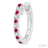 1.35 MM Round Shape Ruby and 1/10 ctw Round Cut Diamond Petite Precious Fashion Huggies in 10K White Gold