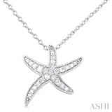 1/10 ctw Petite Milgrain Starfish Round Cut Diamond Fashion Pendant With Chain in 10K White Gold