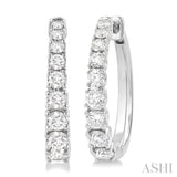 1.00 ctw Graduated Round Cut Diamond Fashion Hoop Earrings in 14K White Gold