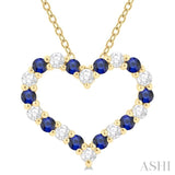 1.80 MM Round Cut Sapphire and 1/4 ctw Open Heart Round Cut Diamond Precious Fashion Pendant With Chain in 14K Yellow Gold