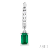 5x3 MM Emerlad Cut Emerald and 1/8 ctw Round Cut Diamond Precious Petite Fashion Huggies in 10K White Gold