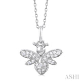 1/10 ctw Petite Bumble Bee Round Cut Diamond Fashion Pendant With Chain in 10K White Gold