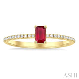 5x3 MM Emerald Shape Ruby and 1/10 ctw Petite Round Cut Diamond Precious Fashion Ring in 10K Yellow Gold