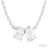 1/3 ctw Toi Et Moi Oval and Pear Cut Diamond Necklace in 14K White Gold